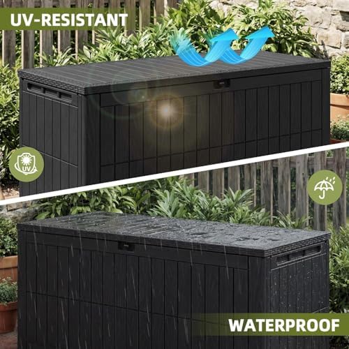 UDPATIO 120 Gallon Lockable Deck Box Outdoor Storage Box Waterproof Indoor Ou...