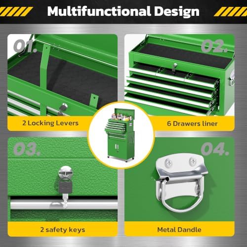 Greenvelly Tool Chest, 8-Drawer Rolling Tool Chest with Hooks and Lockable Wh...