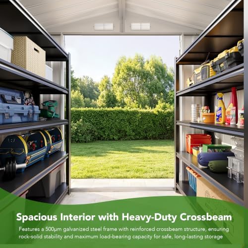 MXV 6x4 FT Outdoor Metal Storage Shed, Lockable Galvanized Steel Tool House w...