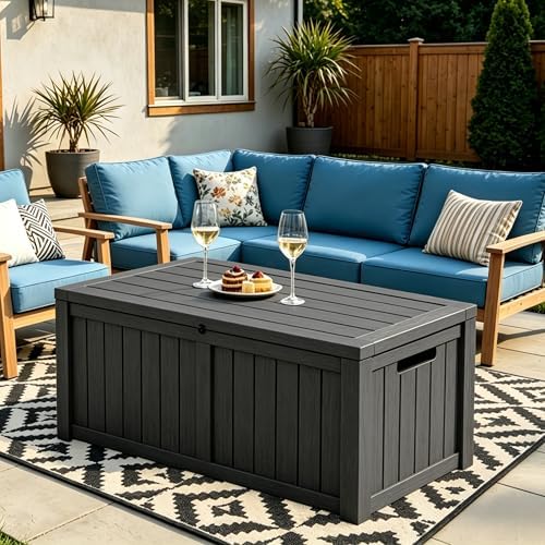 MAKINO 178 Gallon Large Resin Outdoor Storage Box, Waterproof Deck Box, Locka...