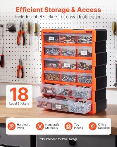 VEVOR 18-Drawer Storage Organizer, Plastic, Drawer Storage Cabinet for Garage...