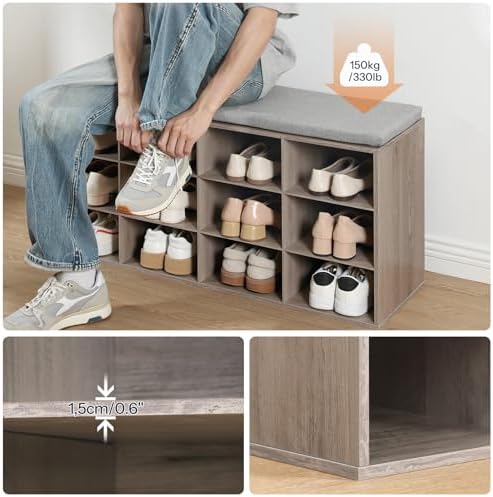 HOOBRO Shoe Storage Bench with Cushion, 39.4" L Entryway Bench