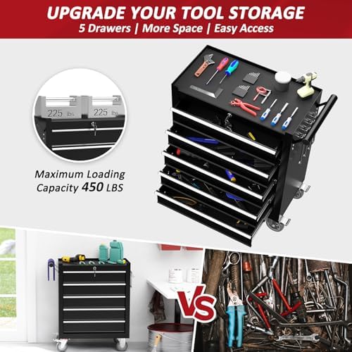 5 Drawers Rolling Tool Chest with Wheels, Portable Rolling Tool Boxes with Wh...