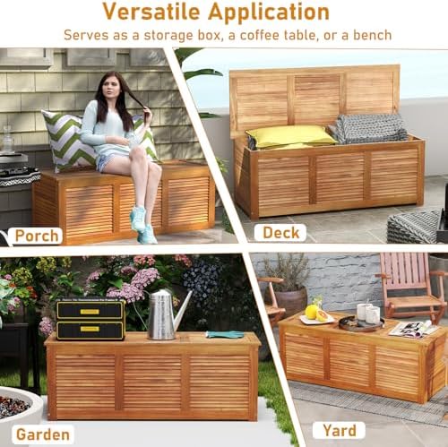 RELAX4LIFE Deck Box Acacia Wood, 46 Gallon Backyard Storage Bin Container for...