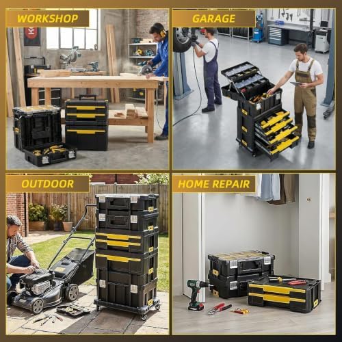 TLGREEN 5-in-1 Stackable Rolling Tool Box with Wheels and Drawers