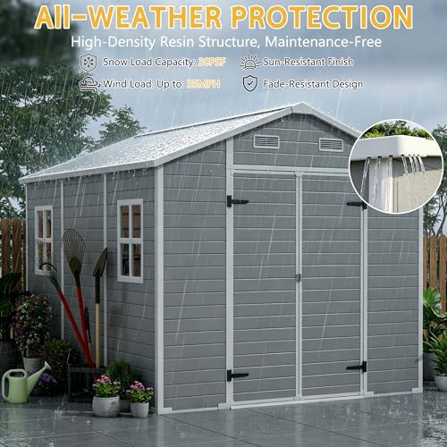PIPLEO 8x10 FT Resin Outdoor Storage Shed with Floor