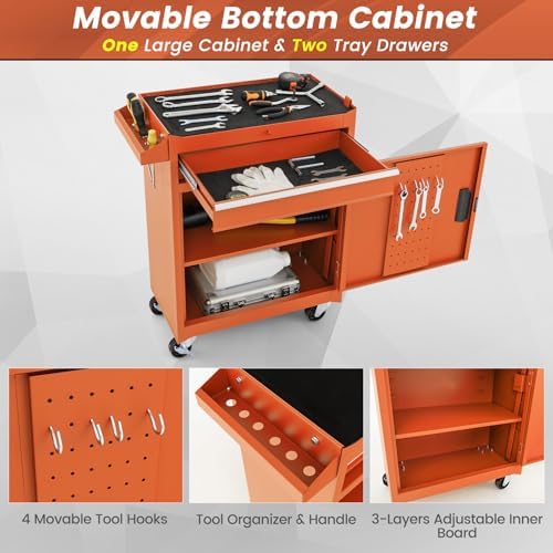DREAMADE 5-Drawer Tool Chest Combo, Rolling Tool Cabinet w/Detachable Top Too...