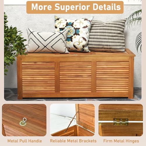 RELAX4LIFE Deck Box Acacia Wood, 46 Gallon Backyard Storage Bin Container for...