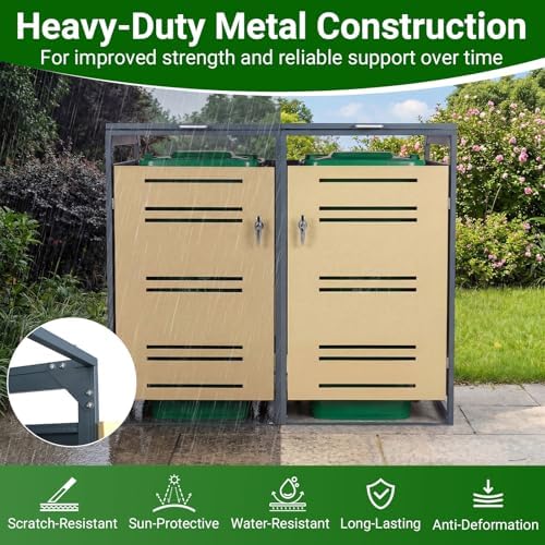 Goplus 44 Cu.Ft Outdoor Trash Can Storage, Garbage Can Hider Outdoor with 2 L...