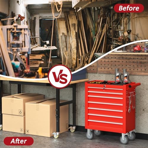 7 Drawers Rolling Tool Chest with Wheels, Portable Rolling Tool Boxes with Wh...