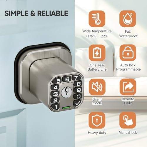 Richelock Square Door Knob with Keypad, Keylees Entry Door Lock with Cylinder...