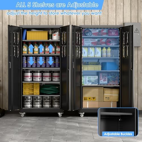 Reemoon Metal Storage Cabinet 71" H x 34" W x 18" D with Wheel...
