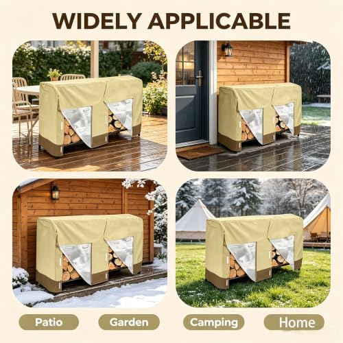 8Ft 210D Oxford Outdoor Waterproof Firewood Rack Cover for Heavy Duty Log Rac...