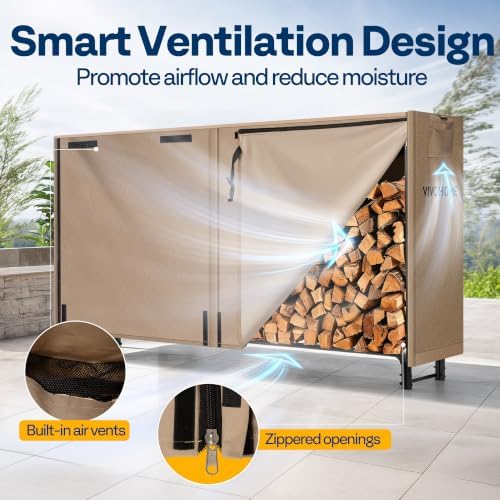 VIVOHOME 8ft Waterproof Outdoor Firewood Log Rack Cover, Brown