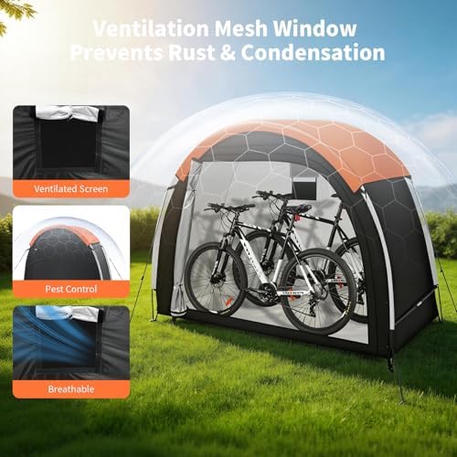 Bike Storage Tent with Rain Cover, PU5000 Waterproof 2-Bike Shed