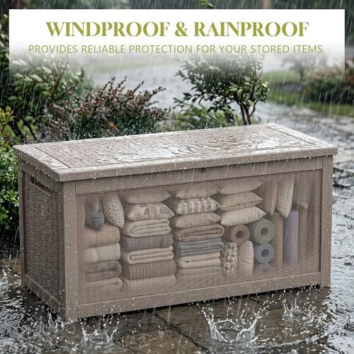 PatioZen 360 Gallon Outdoor Storage Box, Heavy Duty Resin Large Deck Box Orga...