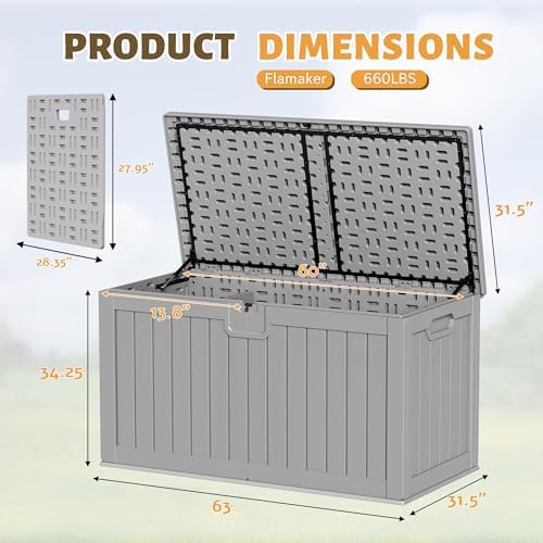 Flamaker 250 Gallon Resin Deck Box, XXL Waterproof Storage Box with Divider