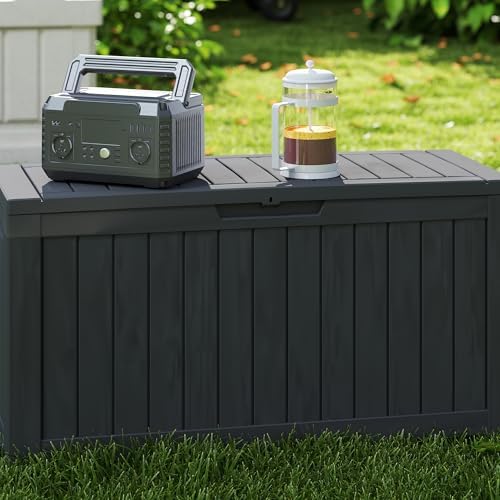 Outdoor Storage Box Waterproof with Wheels, 76 Gallon Lockable Resin Deck Box...