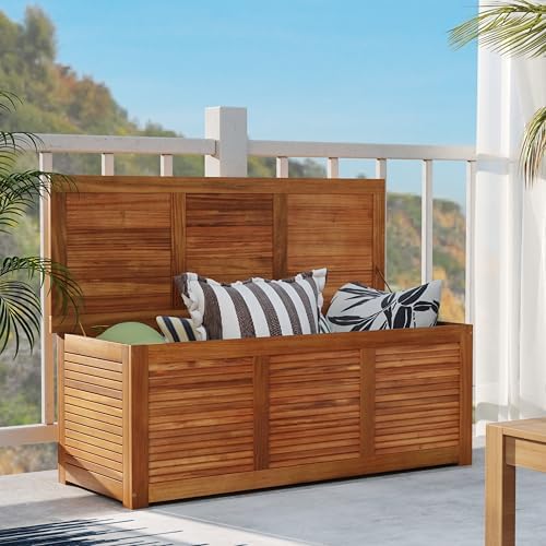 RELAX4LIFE Deck Box Acacia Wood, 46 Gallon Backyard Storage Bin Container for...