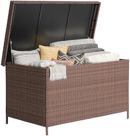 ONBRILL 158 Gallon XL Wicker Deck Box, Outdoor Patio Storage Box, Brown