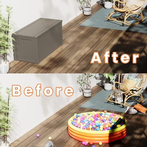 Outdoor Storage Box Waterproof, 150 Gallon Lockable Resin Deck Box Large, Pat...
