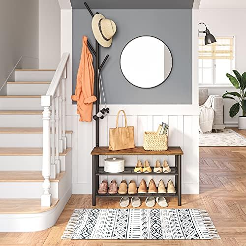 HOOBRO Coat Rack Shoe Bench, 3-Tier Shoe Rack, Industrial Storage Bench