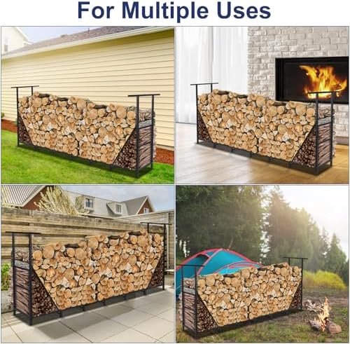 HONEST OUTFITTERS 8ft Firewood Rack Outdoor, Adjustable Heavy Duty Firewood H...