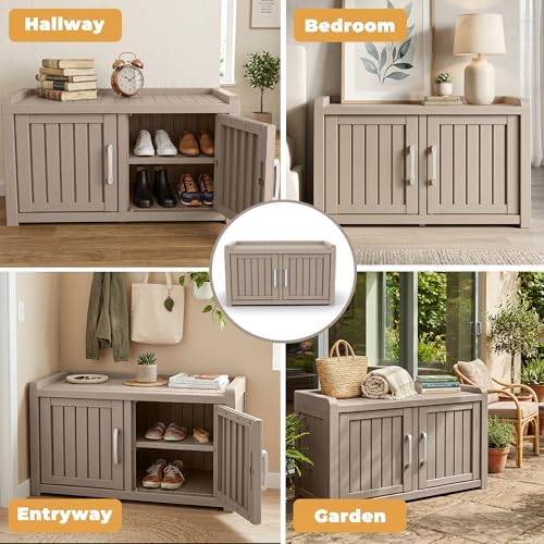 ROJIK Shoe Cabinet Waterproof UV-Resistant,Storage Bench Indoor Outdoor with ...