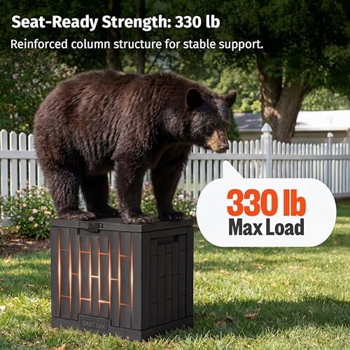 EAST OAK 31 Gallon Outdoor Storage Box, Waterproof Deck UV-Resistant Resin Bi...