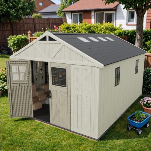 Patiowell 10x14 FT Resin Outdoor Storage Shed with Floor and Skylight