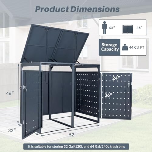 Goplus 44 Cu.Ft Outdoor Trash Can Storage, Garbage Can Hider Outdoor with 2 L...