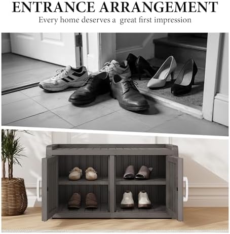 Outdoor Shoe Bench, Waterproof UV-Resistant Indoor Resin Shoe Cabinet, Entryw...