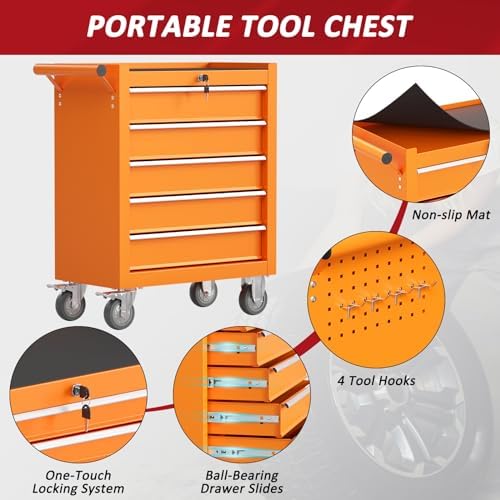 5 Drawers Rolling Tool Chest with Wheels, Portable Rolling Tool Boxes with Wh...