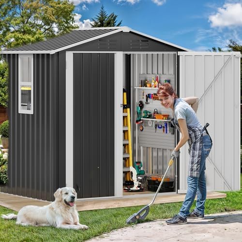 DWVO 6x4ft Large Tool Storage Shed with Window, Lockable Doors, and Sloped Ro...