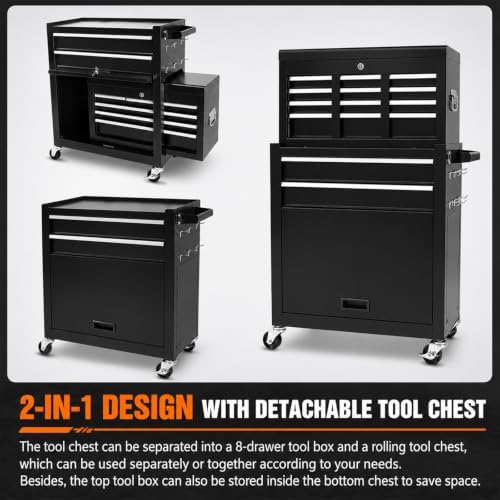 Rolling Tool Chest - 8 Drawers Tool Box Organizer with Lockable Wheels, Slidi...
