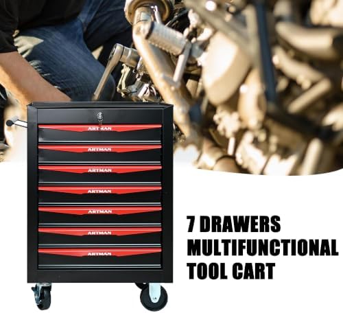 Heavy Duty 7-Drawer Rolling Tool Chest, Key Lock Tool Storage Cabinet with Lo...