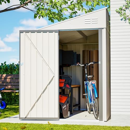 YOPTO 4x7 FT Outdoor Storage Shed Lean to Shed,Metal Shed W/Lockable Door &am...