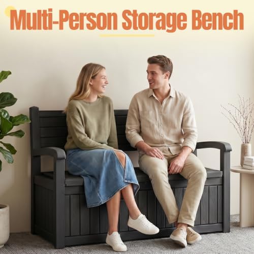 Storage Bench Outdoor Deck Box, 140 Gallon Lockable Patio Furniture