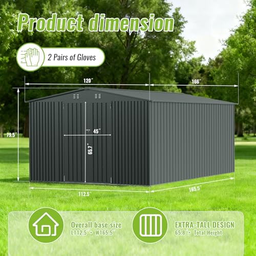 10X14 FT Outdoor Storage Shed, Durable Metal Outside Storage with Lockable Do...