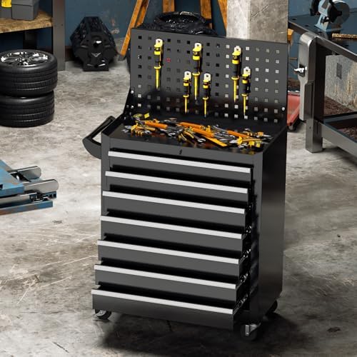 Greenvelly 7-Drawer Tool Chest, Rolling Tool Chest with Hooks and Lockable Wh...