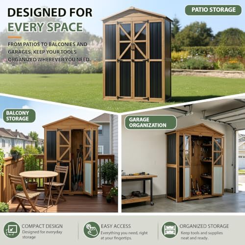 Gowoodhut Large Outdoor Storage Cabinet Tool Shed with 6 Adjustable Shelves