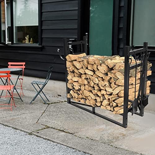 HECASA 33 Inch Firewood Rack w/Kindling Holder Include Shovel Poker Tongs Bru...