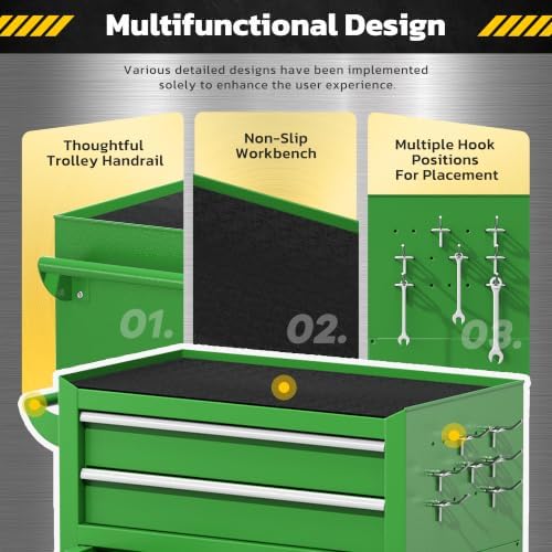Greenvelly Tool Chest, 8-Drawer Rolling Tool Chest with Hooks and Lockable Wh...