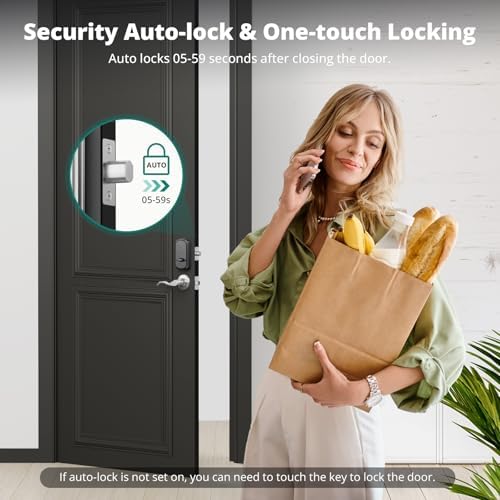 AkaGear Fingerprint Keyless Entry Door Lock with Lever Handle Set, Nickel