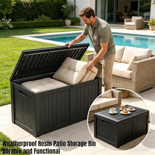 MAKINO 178 Gallon Large Resin Outdoor Storage Box, Waterproof Deck Box, Locka...