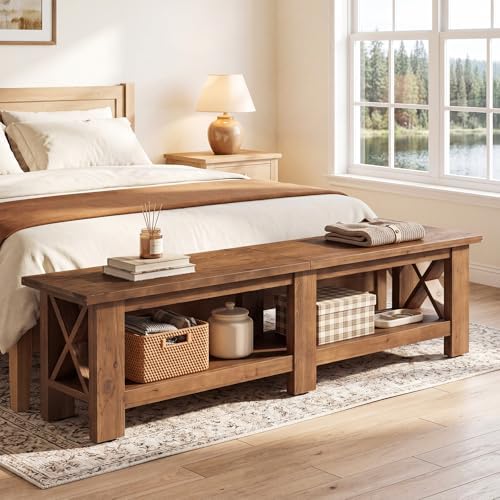 70.87" Solid Wood Entryway Shoe Bench, Extra Long Storage Bench