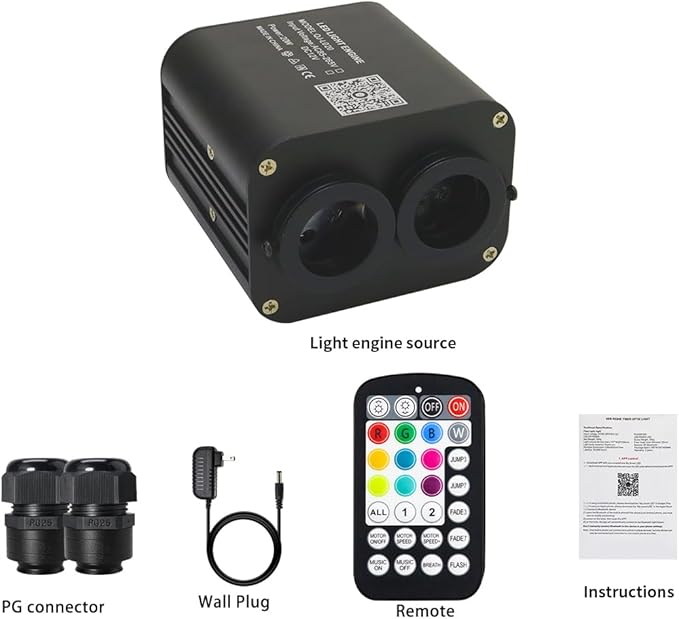 AZIMOM Dual Color 20W Fiber Optic Light Source RGBW Light Box Engine Diver
