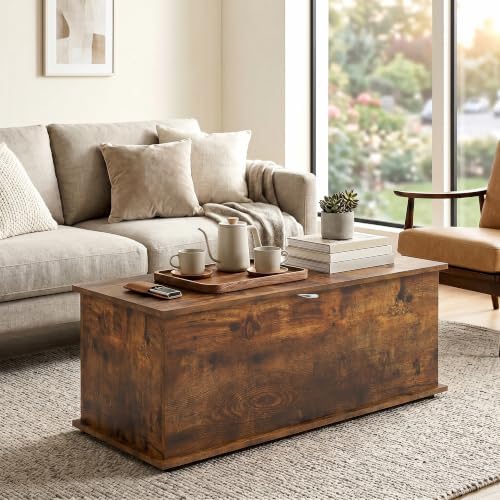 HOMCOM 39.4" Modern Storage Chest, Lift Top Storage Bench, Rustic Brown