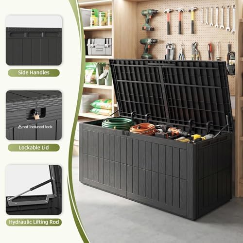 UDPATIO 120 Gallon Lockable Deck Box Outdoor Storage Box Waterproof Indoor Ou...