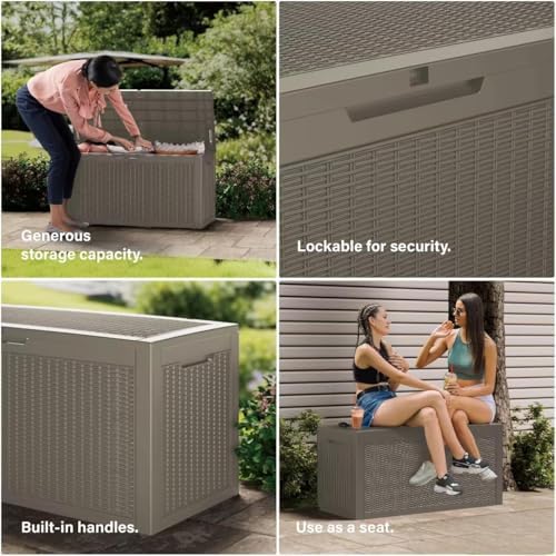 Outdoor Storage Box Waterproof, 150 Gallon Lockable Resin Deck Box Large, Pat...